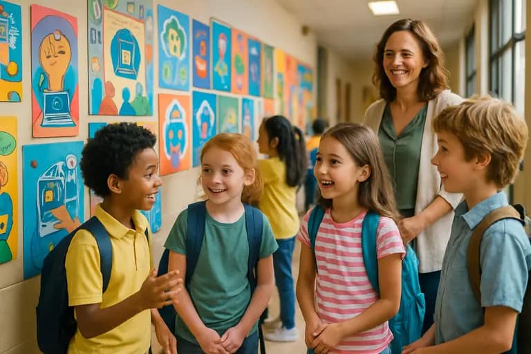 Students and adults discussing online safety in a classroom setting