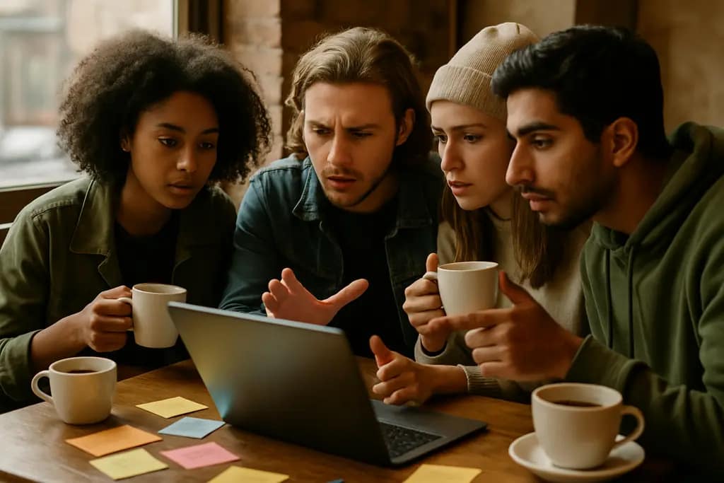 Social media advocacy team reviewing campaign metrics after platform rule changes