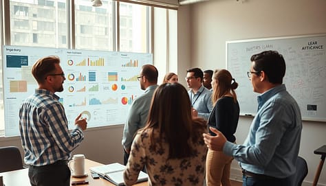 A bustling office scene, with analysts and activists poring over data visualizations and interactive dashboards. Bright, natural lighting filters in through large windows, casting a warm glow over the collaborative workspace. In the foreground, a diverse team brainstorms, gesticulating animatedly as they interpret insightful charts and graphs. The middle ground showcases a dynamic data wall, featuring real-time metrics and infographics that tell a compelling story of social impact. In the background, a whiteboard is covered in scribbled notes and sketches, reflecting the iterative, data-driven approach to driving change. The overall atmosphere is one of purposeful, data-powered advocacy. A bustling office scene, with analysts and activists poring over data visualizations and interactive dashboards. Bright, natural lighting filters in through large windows, casting a warm glow over the collaborative workspace. In the foreground, a diverse team brainstorms, gesticulating animatedly as they interpret insightful charts and graphs. The middle ground showcases a dynamic data wall, featuring real-time metrics and infographics that tell a compelling story of social impact. In the background, a whiteboard is covered in scribbled notes and sketches, reflecting the iterative, data-driven approach to driving change. The overall atmosphere is one of purposeful, data-powered advocacy.