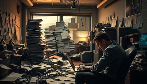 A dimly lit office space, cluttered with scattered papers, outdated tech, and a sense of disorganization. In the foreground, a person sits hunched over a laptop, brow furrowed in frustration, surrounded by the tangible manifestation of their mistakes - tangled cables, blinking indicators, and a teetering tower of ill-conceived social media posts. The middle ground reveals a cacophony of contradictory messages, low-quality graphics, and poorly timed content, all vying for attention. In the background, a faint glow of the "viral" dream fades, replaced by the harsh reality of engagement metrics and missed opportunities. The overall atmosphere conveys a sense of wasted potential and the need for a more thoughtful, strategic approach to digital advocacy. A dimly lit office space, cluttered with scattered papers, outdated tech, and a sense of disorganization. In the foreground, a person sits hunched over a laptop, brow furrowed in frustration, surrounded by the tangible manifestation of their mistakes - tangled cables, blinking indicators, and a teetering tower of ill-conceived social media posts. The middle ground reveals a cacophony of contradictory messages, low-quality graphics, and poorly timed content, all vying for attention. In the background, a faint glow of the "viral" dream fades, replaced by the harsh reality of engagement metrics and missed opportunities. The overall atmosphere conveys a sense of wasted potential and the need for a more thoughtful, strategic approach to digital advocacy.