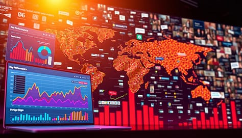Vibrant data visualization illuminating the power of activist analytics. In the foreground, a dynamic dashboard showcases key performance metrics, highlighted by vivid charts and graphs. The middle ground features a world map pulsing with data streams, illustrating the global scope of advocacy efforts. In the background, a mosaic of testimonials and success stories underscores the human impact of data-driven activism. Warm lighting casts a purposeful glow, while a wide-angle lens captures the ambitious scale of this analytical revolution. The overall mood is one of empowerment, clarity, and a resolute drive to create positive change.