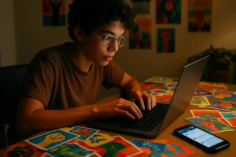 Person reviewing policy posts and agency documents on a laptop