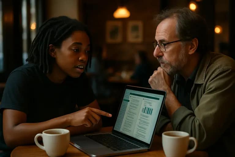 Volunteers comparing policy documents around a conference table